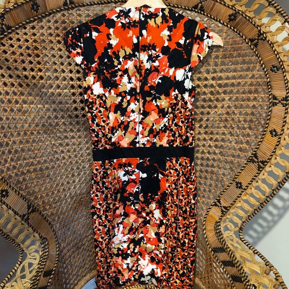 French Connection Asian Abstract Midi Cocktail Dress Red Black White Tan - Picture 4 of 5